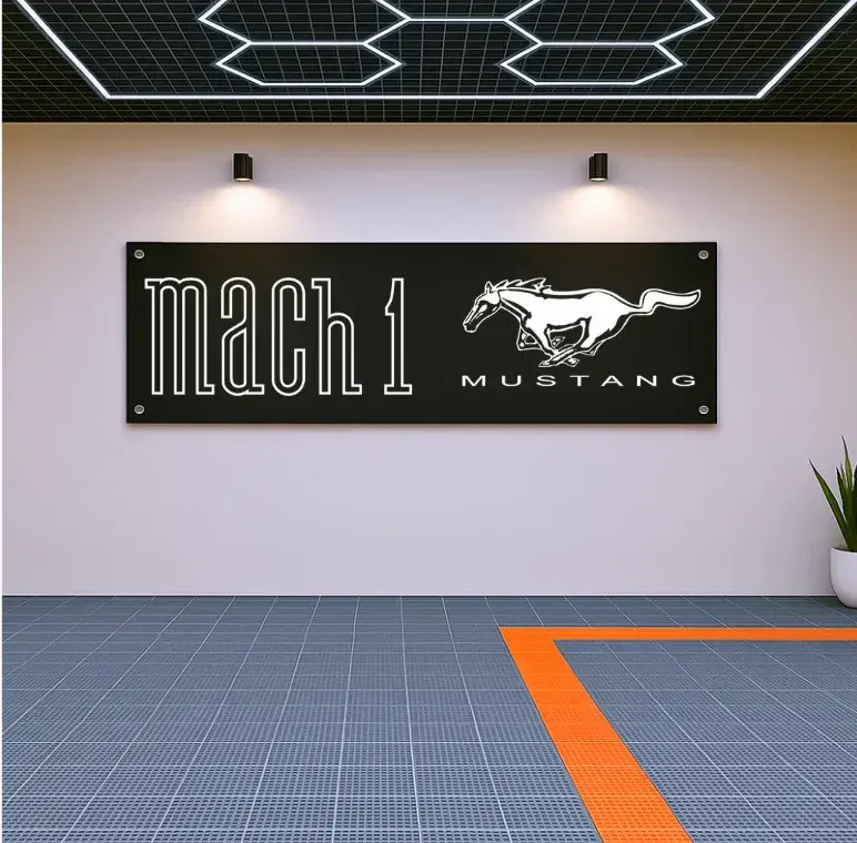 Ford Mustang Mach 1 Flag 71x24" – Retro Garage Banner for Muscle Car Enthusiasts