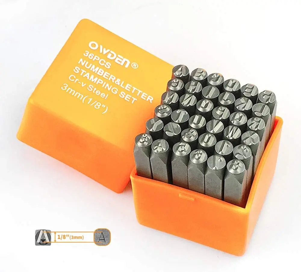 Professional 36Pcs. Steel Metal Stamping Tool Set, 3mm (1/8") | Steel Number and Letter Punch Set,Alloy Steel Made HRC 58-62 for Jewelry Craft Stamping.