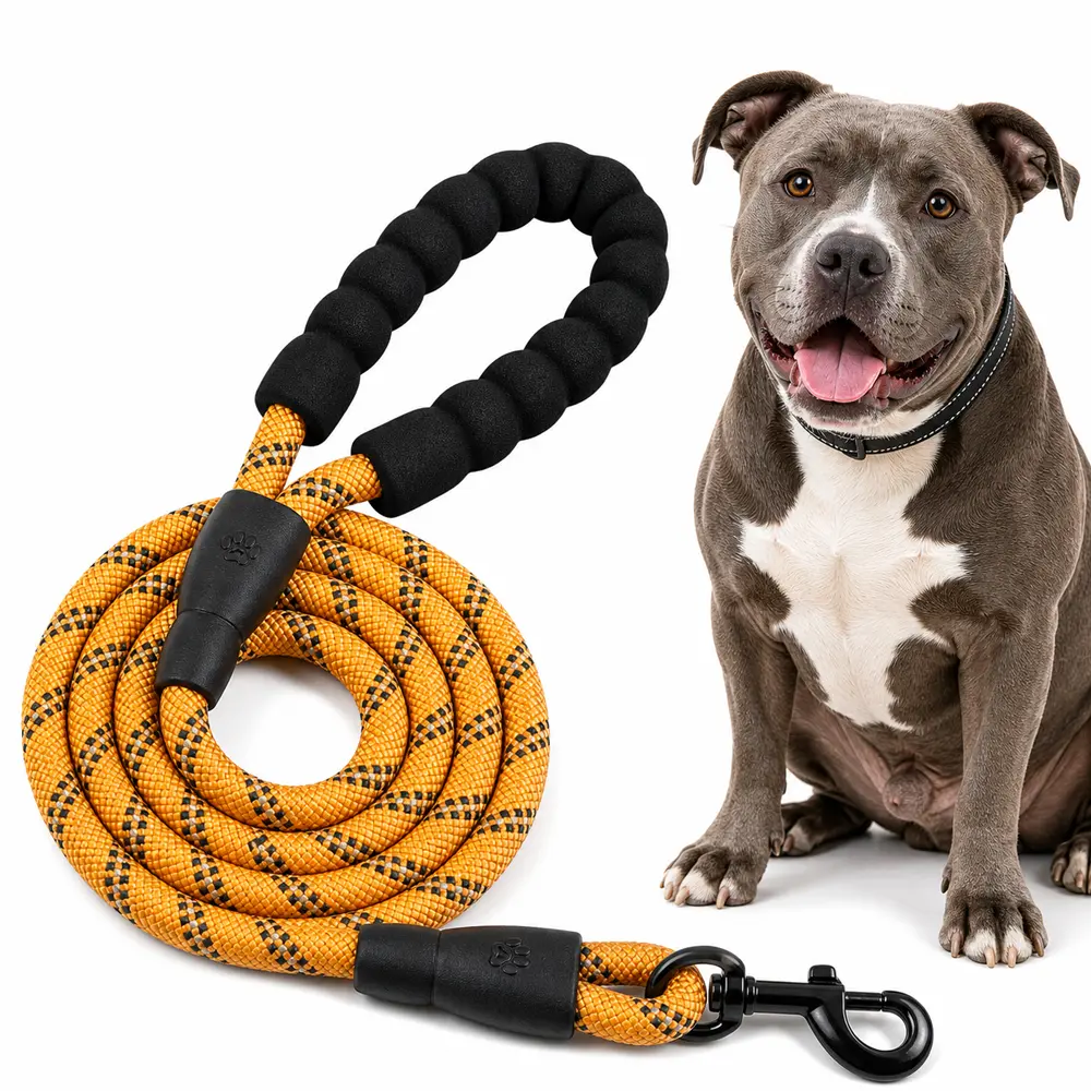 HELETY Heavy Duty Dog Lead Set - 5ft Reflective Rope, Padded Handle, Collapsible Travel Bowl, Adjustable Stainless Steel Prong Collar with LED & Air Tag, Foam Bark Collar, Christmas Bow Tie for Large-Medium Dogs break away flat waterproof silicone