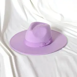 Ribbon Brim Stiff Fedora Hat-lavender
