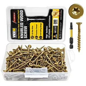 VKKM #8x1.5" & #9x3" Gold Wood Screws Kit with Free Bit, T25 Star Drive Self Tapping – No Pre-Drilling, All-Weather Rust Proof for Decks, Fences & DIY