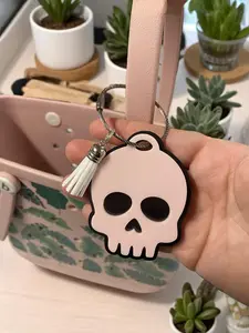 Cute Skull Acrylic Bag Tag | Pink Skull Keychain | Kawaii Gothic Bag Charm | Pastel Goth Accessory | Purse Tag | Backpack Charm