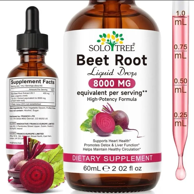 Beet Root Extract Drops 8000mg, Beetroot Supplement Liquid Drops, 20:1 Beet Root Extract, Vegan Sugar-Free & Alcohol-Free, 4 fl oz