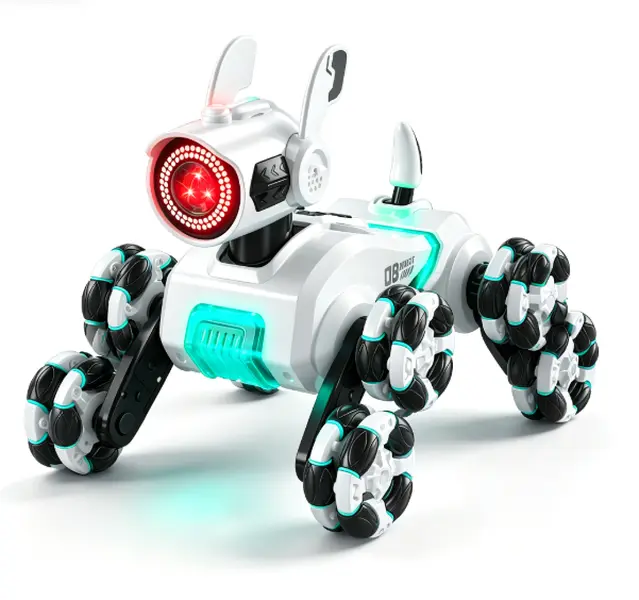 2.4GHz Gesture Sensing RC Robot Dog Toy, 8-Wheel All Terrain Stunt Vehicle with Smoke Spray, LED Lights & Music, Dual Watch & Handheld Remote Control, Interactive Soccer Game Play, Birthday Christmas Gift for Boys Girls Kids 6+ tibibee transform