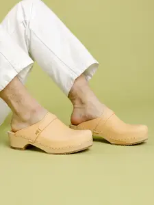 Swedish Wooden Clogs for Men / Malmö Mules / Mens Wooden Heel Shoes / Vegetable Tanned Leather Clog / Ecru