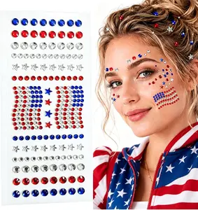 4th of July Patriotic Self-Adhesive Star Face Hair Gems - Red White Blue USA Flag Rhinestone Stickers, Glitter Crystal Festival Accessories for Women, Kids (Independence Day Temporary Tattoo Makeup)