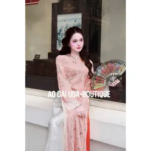 Set Ao Dai Lua Phoi Lace// Velet Siliver Pants/ B288