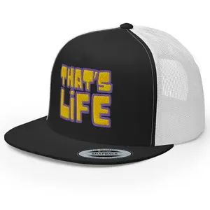 RIVEMUG NG That's Life Embroidered Flat Bill Trucker Hat High Crown Adjustable Funny Cap