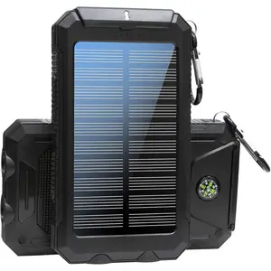 Solar Power  36800mah, Solar Charger Power  with 18W PD 5V 3.1A outputs, IP67 , Grade A+  with LED Flashlight and Compass,  Camping Gear Accessory for Outdoor (Black)