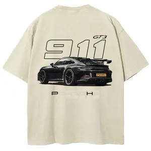 911 GT3 Racing Tshirt Unisex Fit Washed Cotton T-Shirt Oversize Menswear Tops  Streetwear Round Neck Tshirt