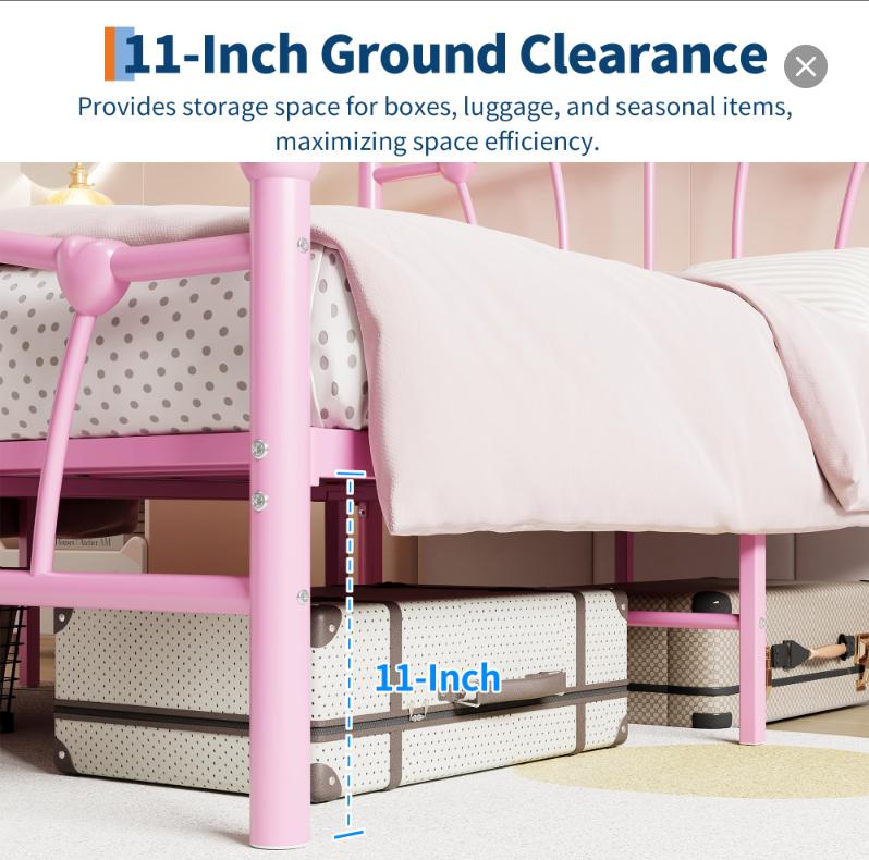SA-Garvee Metal Bed Frame with Heart-Shaped Decorative Headboard and Footboard, Heavy Duty Metal Slat Support, Mattress Foundation/Under Bed Storage/No Box Spring Needed/Easy Assembly, Available in Twin, Twin XL, and Full Sizes, Multiple Colors SA-Garvee Metal Bed Frame with Heart-Shaped Decorative Headboard and Footboard, Heavy Duty Metal Slat Support, Mattress Foundation/Under Bed Storage/No Box Spring Needed/Easy Assembly, Available in Twin, Twin XL, and Full Sizes, Multiple Colors