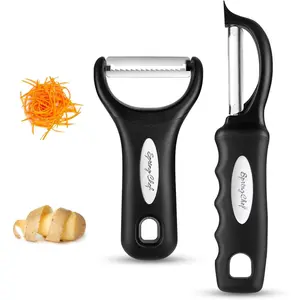 Spring Chef Swivel & Julienne Vegetable Peeler Set Stainless Steel Sharp Blades Soft Grip Handles Blade Covers