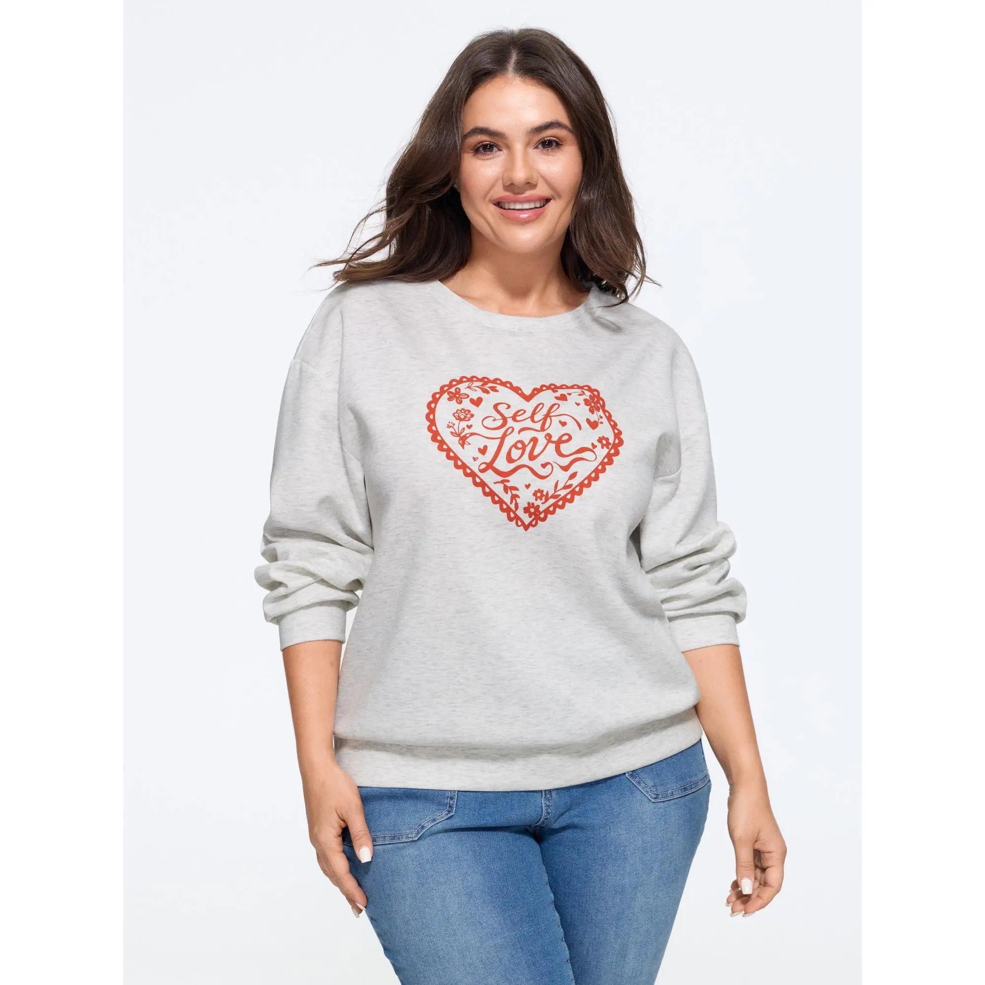 BloomChic Plus Size Supersoft Heart Floral Print Loose Sweatshirt[M-6X] Back To School,Spotlight Day