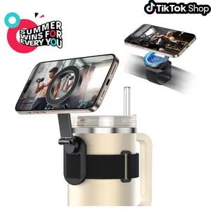 Omoton Magnetic Water Bottle Phone Holder with Adjustable Straps Hands-Free Gym Exercise Compatible with Stanley Tumbler Cellphone Stand [Spring glow up]#DealsForYouDays