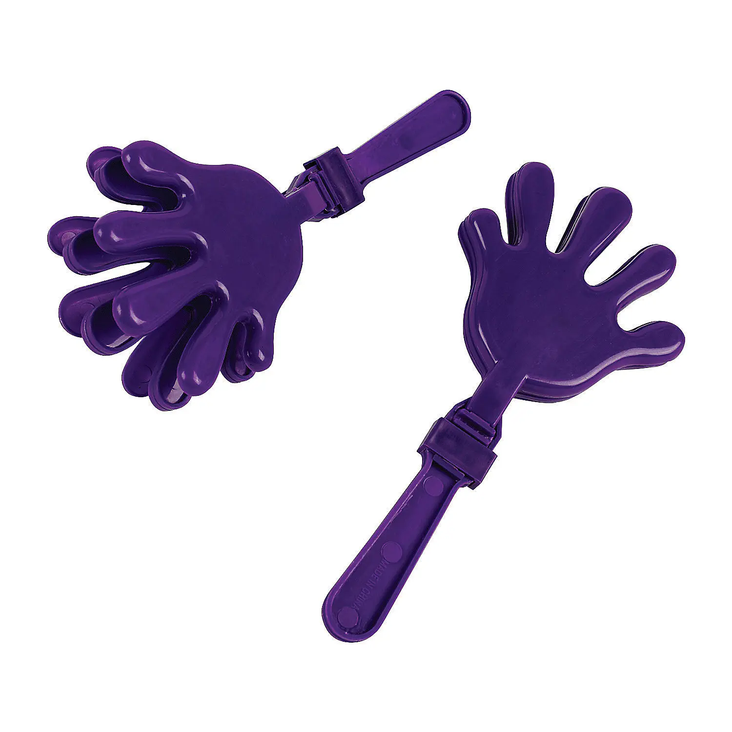 Plastic Hand Clappers - 12-Pc Lightweight 7" Bright Purple Multicolor School Spirit Percussion Toy, Party Accessories, Party Photo Prop, OTC for School Events