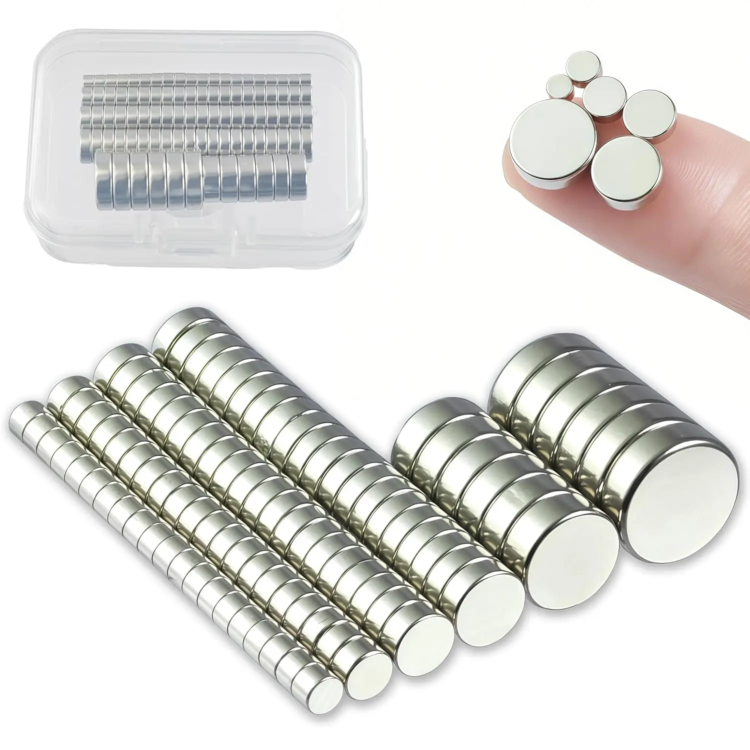 92 Pcs Small Neodymium Magnets Assortment, Case Included| 6 Sizes (3mm,4mm,5mm,6mm,8mm,10mm) Rare Earth Disc Magnets for Crafts, Fridge, DIY, Sewing, Office, Jewelry