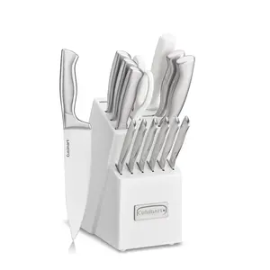 Cuisinart C77SS-15PK 15-Piece Stainless Steel Hollow Handle Block Set, Glossy White
