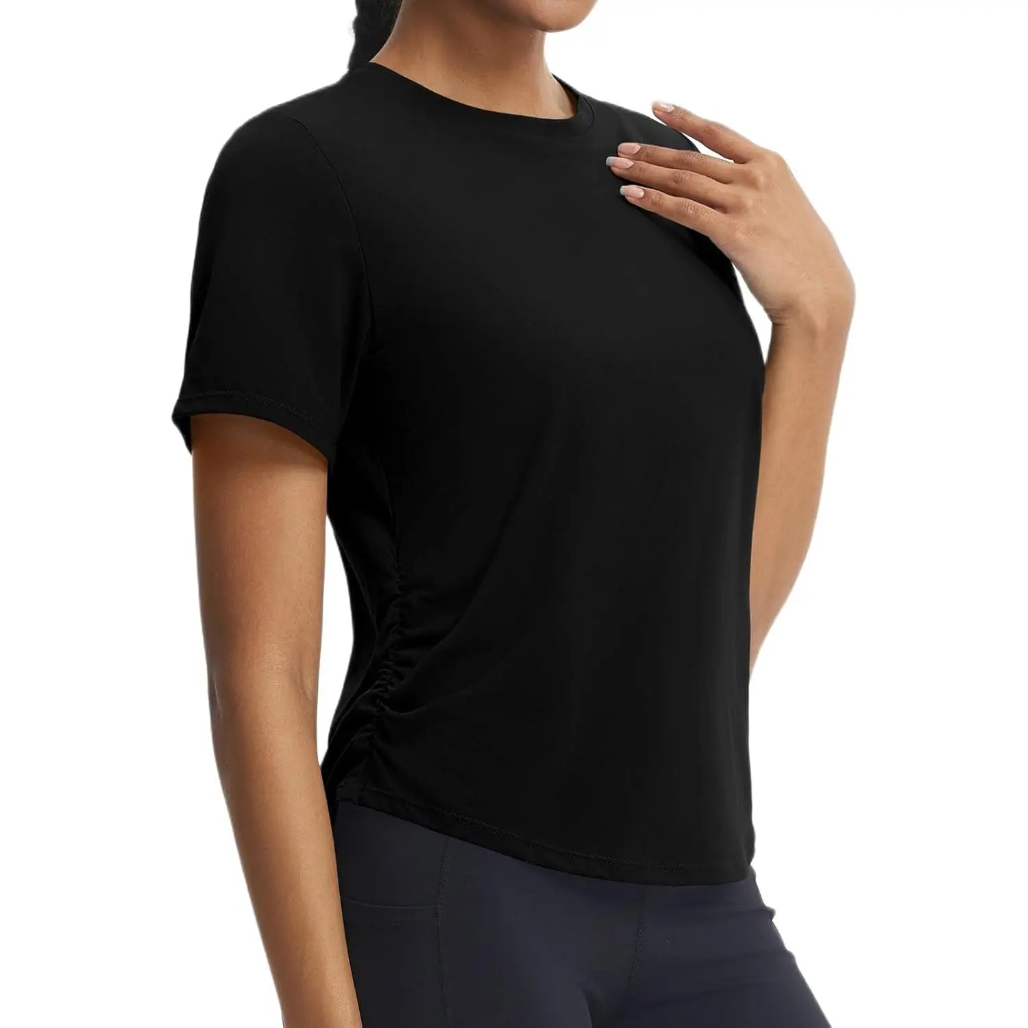 baleaf Women's Short Sleeve Yoga Top with Side Cinch, Soft Crew Neck Fitness Apparel with UPF 50+ Sun Protection for Workouts, Athletic Fitness Clothes,back to school,back to school haul