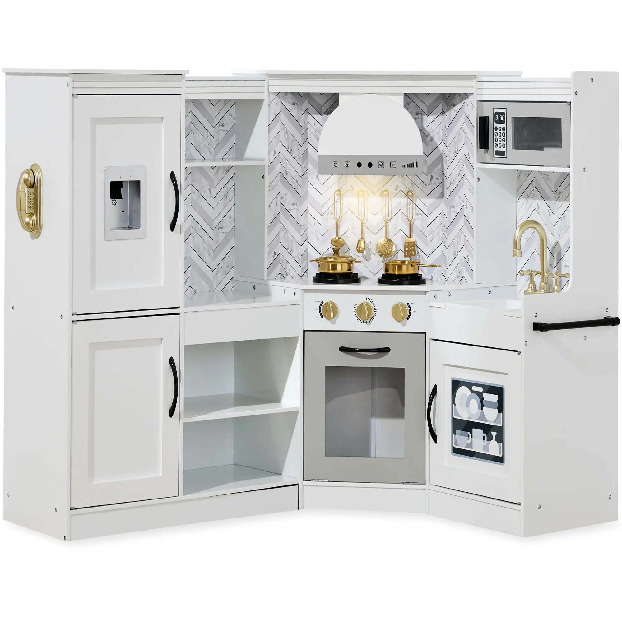 Best Choice Products Pretend Play Corner Kitchen, Ultimate Wooden Toy Set for Kids w/ 6 Accessories Best Choice Products Pretend Play Corner Kitchen, Ultimate Wooden Toy Set for Kids w/ 6 Accessories