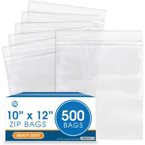 - 10" X 12" (500 Count) 4 Mil Thick Bulk Clear Reclosable Zip Plastic Poly Bags with Resealable Lock Seal Zipper - Heavy Duty and Durable