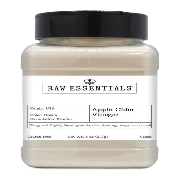 Raw Essentials Apple Cider Vinegar Powder | Tangy and Slightly Sweet | Great for Salads, Dressings, Soups and Sauces | 8 Ounce Bottle | Gluten-Free and Vegan