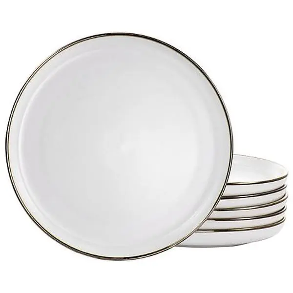 Elama Arthur 6Pc Stoneware Dinner Plate Set, Matte White with Gold Rim Elama Arthur 6Pc Stoneware Dinner Plate Set, Matte White with Gold Rim