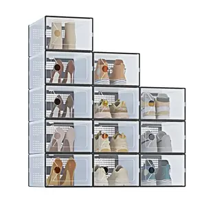 Large Stackable Shoe Storage Containers with Cover Lids, Clear Shoe Display Boxes, Space Saving Shoe Rack Shelf for Bedroom Wardrobe Organization