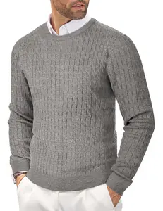 COOFANDY Men's Crewneck Knit Sweater Slim Fit Lightweight Casual Twist Patterned Cable Knitted Pullover