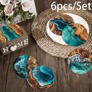 Oceanic & Tropical Wood Grain Coasters Set, Heat Resistant Non-Slip Mats for Coffee Shop Office Kitchen Restaurant, Kitchen Decorative Placemat, Perfect Gift