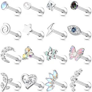 Sanfenly 16 Pcs Surgical Steel Ear Studs Set, Hypoallergenic Tragus Cartilage Piercing Jewelry for Women