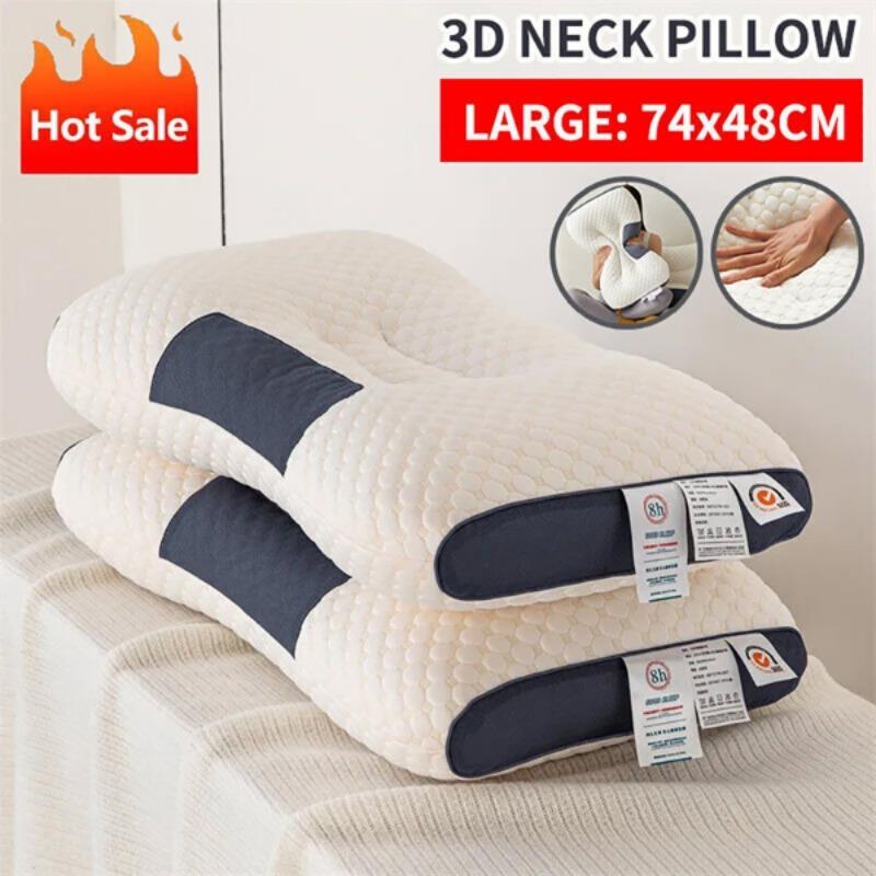 Buy 2 Get 2 Free 4 Soft Woven Neck Massage Couple Pillows Adjustable Ergonomic Orthopedic Support High-Quality Pillow Core Detachable Pillowcase Comfortable Sleep