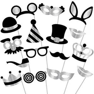 Premium Birthday Photo Booth Props Kit, 16 Black & Silver (No Glitter), Durable & Easy-to-Use Photobooth Props Signs for Memorable Photos & Unforgettable Celebrations by PixiPy