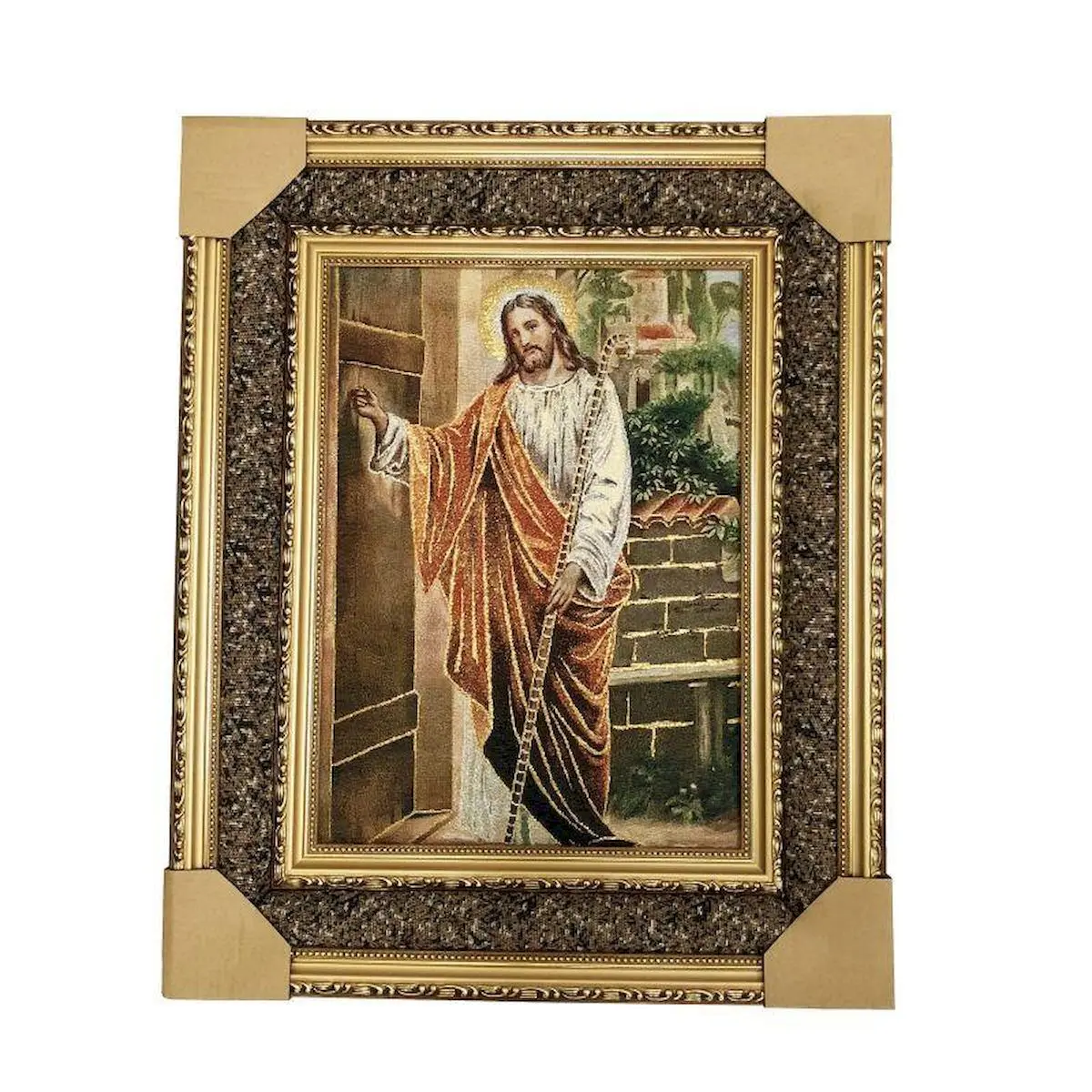 Jesus Knocking on Door Framed Tapestry