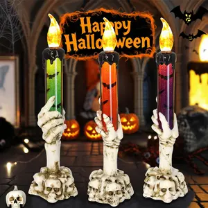 Halloween Decorative Lighting up Tea Light Holders, 3 Skeleton Hands Candle Light Holders Sets for Halloween Indoor Decoration/Halloween Party Prop Decoration Ornaments