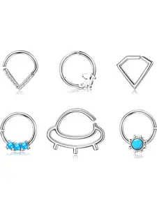 6Pcs 16G Nose Ring Hoop Set for Women, Turquoise Cat Eye Septum Rings, 316L Stainless Steel Unique Cute Nose Rings, Nose Ring Jewelry