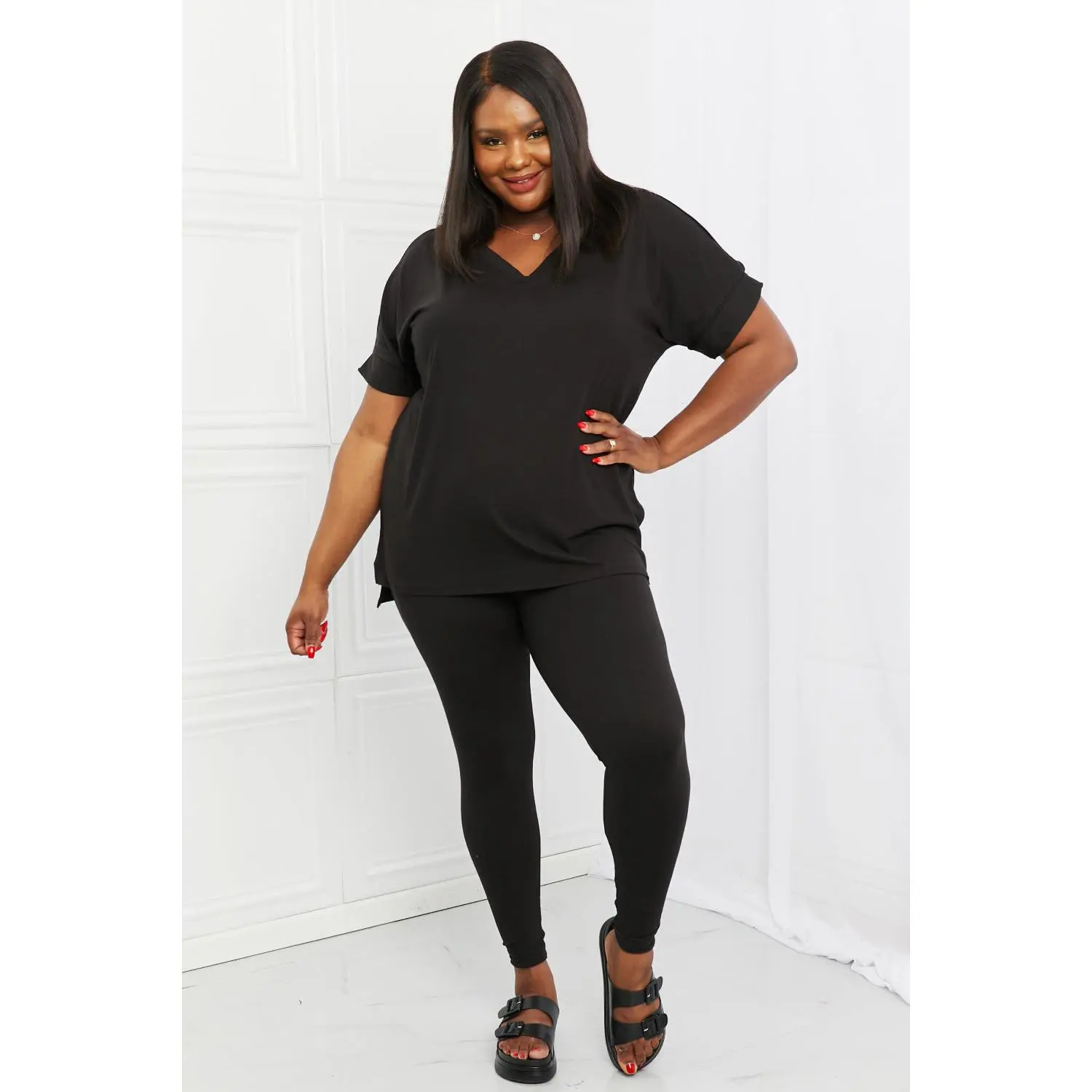 Zenana Self Love Full Size Brushed DTY Microfiber Lounge Set in Black
