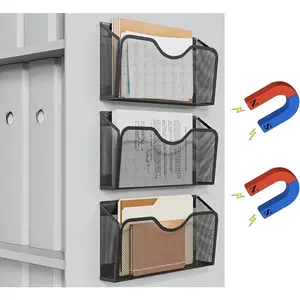 3PCS Magnetic File Holder - No Drilling File Paper Mail Magazine Document Organizer, Magnetic Hanging File Organizer for File Cabinets Office Whiteboard, BLACK