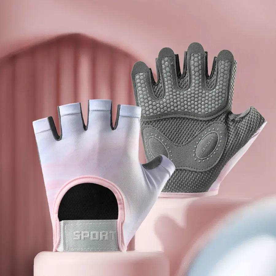 Women's Half-Finger Workout Gloves - Gray & Pink, Comfortable Durable Fitness Gloves for Yoga, Gym, Weight Lifting