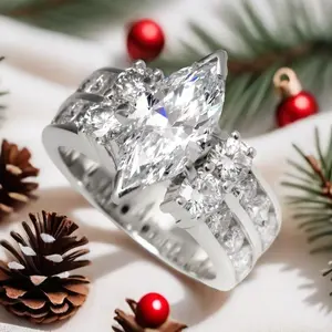 1 Pc Eleganc Genuine Micro Pave Cubic Zirconia Eye Ring Wedding Engagement Promise Bride Eternity Ring Anniversary Ring Birthstone 6 Claw Setting Marquise Cubic Zirconia Gemstone Wedding Engagement Promise Bride Eternity Ring Anniversary Ring