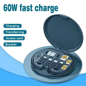 Portable Multifunctional Data Cable Storage Box & 60W Fast Charging Charger Set with Multi-Head Conversion, Mobile Phone Holder for Smartphones, Phone & Electronics Accessories