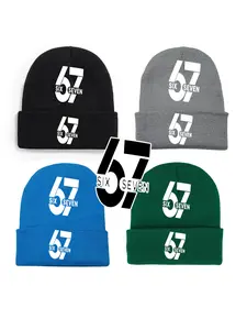 67 Fun Knit Warm Christmas Hat Soft Yarn Cap for Winter Holiday Men's  Women's six seven Logo Print Beanie Hat Knit Hats