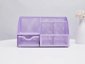 Light PurpleLavender Multifunctional Organizer Mesh Desk Organizer Office with 7 Compartments Drawer Desk Tidy Candy Pen Holder Stationery Tabletop Mount