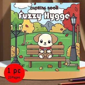 Cute Kawaii Fuzzy Hygge Coloring Book, Bold & Easy for Kids & Adults, 22 Pages 120gsm No Bleed Thick Paper, Odorless Glue Binding, Stress Relief