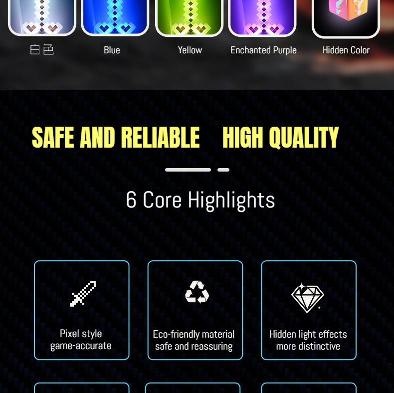 LED Light-Up Enchanted Sword Pixel Life-Size Role-Play Toy Costume Accessory Inspired by Video Game