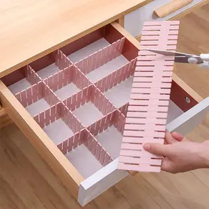 Plastic Drawer Organizer Dividers, Adjustable Compartment Storage Box for Socks, Underwear, Cosmetics, Keep Kitchen Bedroom Vanity Neat, Free Combination