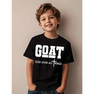 Funny Christian Graphic Tee - "God Over All Things" Religious Shirt For Boys & Girls - Soft Stretchy Fabric Crewneck T-Shirt - Everyday Church Outfit Or Casual Wear - Faith-Based Apparel For Kids, Humorous Religious Clothing