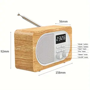New Wireless Retro Mono Speaker with Alarm Clock and FM Radio - Rechargeable Lithium Battery USB/TF Card/MIC/AUX Compatible Button Control Dual Power Mode Ideal Gift for Bedroom