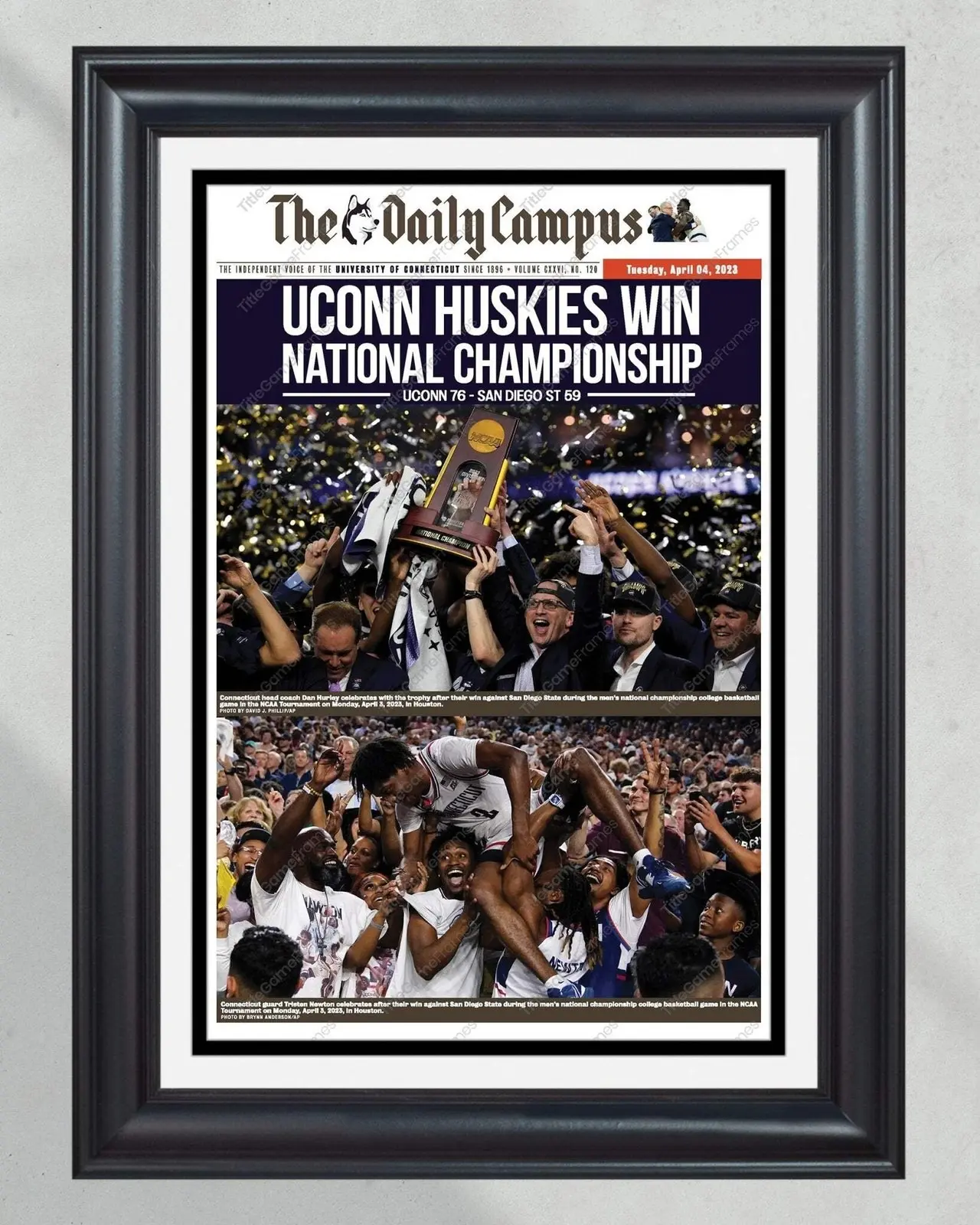 2023 UConn Huskies: National Championship Glory Framed Newspaper Print