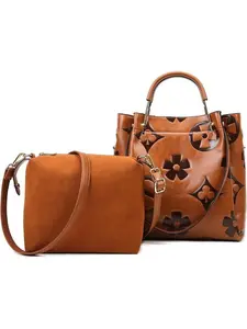 Women Embossed Tote Bag, Large Capacity Luxury Bucket Bag with Detachable Pouch, Stylish Functional Handbag for Daily Commute, PU Tote Satchel