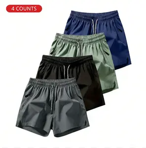 Boys’ Athletic Shorts — Moisture-Wicking, Breathable, Loose Fit, Solid Color, Elastic Waist — 4-Pack for Big Kids